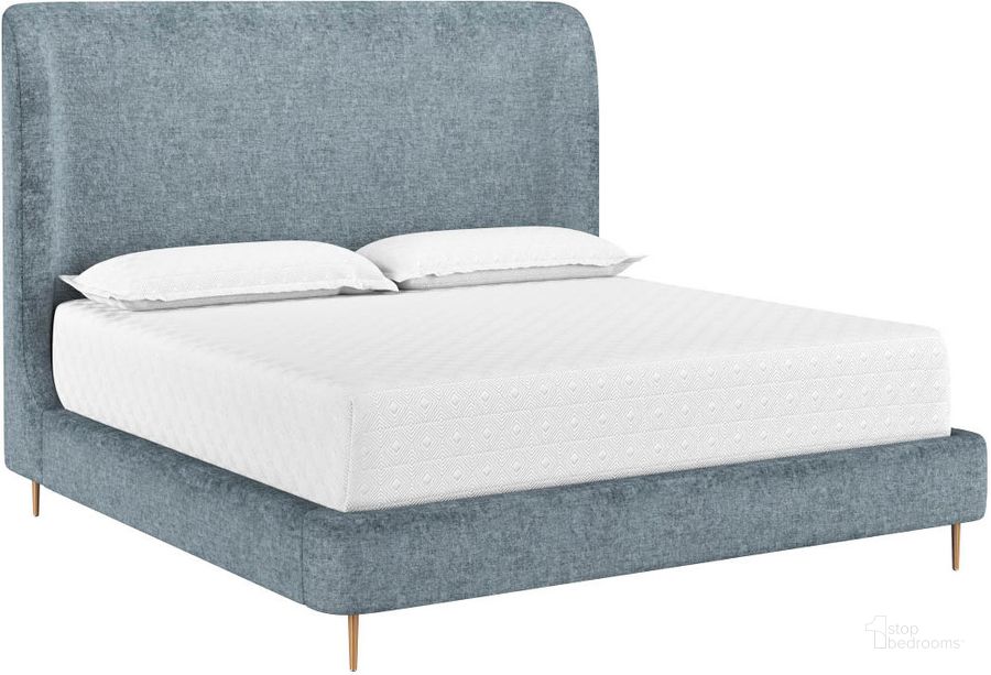 The appearance of Tierra King Bed In Bergen French Blue designed by Sunpan in the transitional interior design. This blue piece of furniture  was selected by 1StopBedrooms from Tierra Collection to add a touch of cosiness and style into your home. Sku: 109787. Bed Type: Platform Bed. Material: Fabric. Product Type: Platform Bed. Bed Size: King. Image1