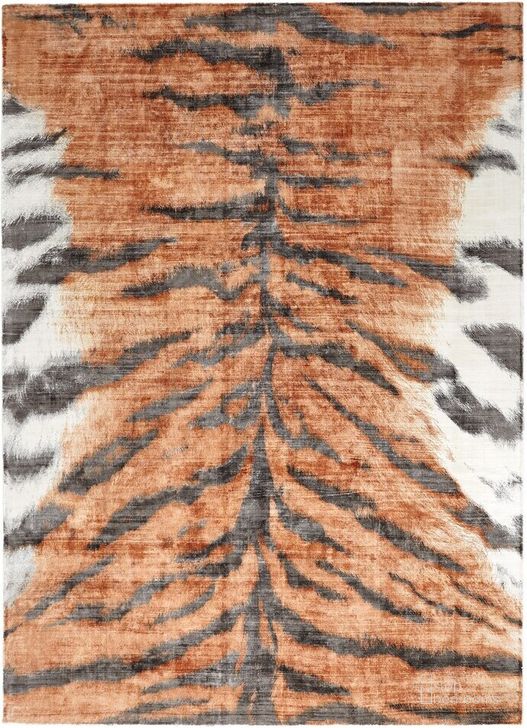 The appearance of Tiger Stripe 5 x 8 Rug In Orange designed by Global Views in the modern / contemporary interior design. This orange piece of furniture  was selected by 1StopBedrooms from Tiger Collection to add a touch of cosiness and style into your home. Sku: 9.93675. Product Type: Rug. Material: Viscose. Image1