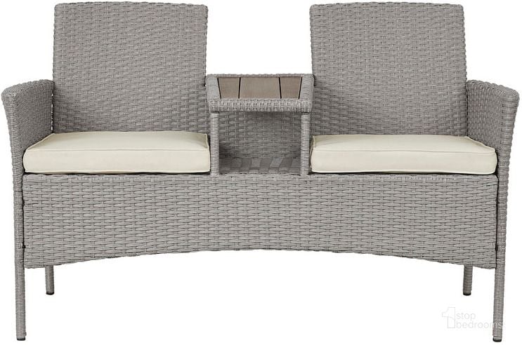 The appearance of Tiki Outdoor Love Seat In Off White and Gray designed by Progressive Furniture in the transitional interior design. This off white/gray piece of furniture  was selected by 1StopBedrooms from Tiki Collection to add a touch of cosiness and style into your home. Sku: I723-LS. Material: Polyester. Product Type: Outdoor Loveseat. Image1