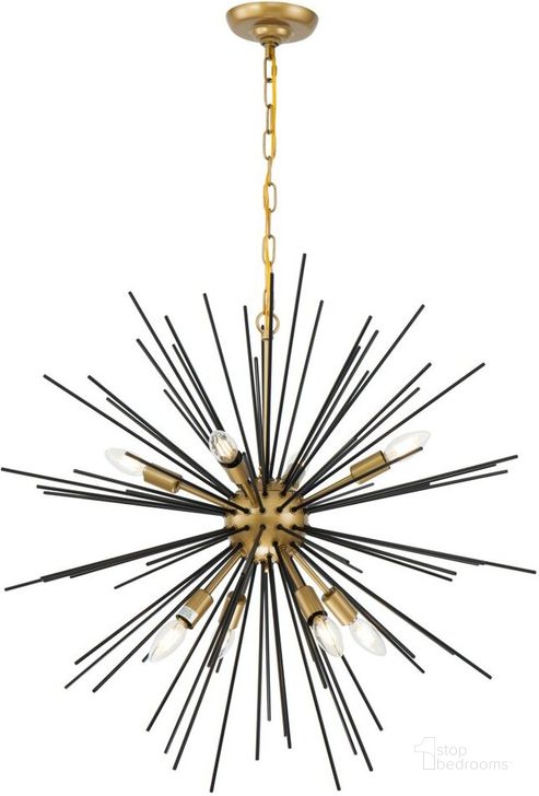 The appearance of Timber 8 Light Brass And Black Pendant designed by Elegant Lighting in the industrial interior design. This brass and black piece of furniture  was selected by 1StopBedrooms from Timber Collection to add a touch of cosiness and style into your home. Sku: LD5038D30BK. Product Type: Pendant Lighting. Material: Iron. Image1