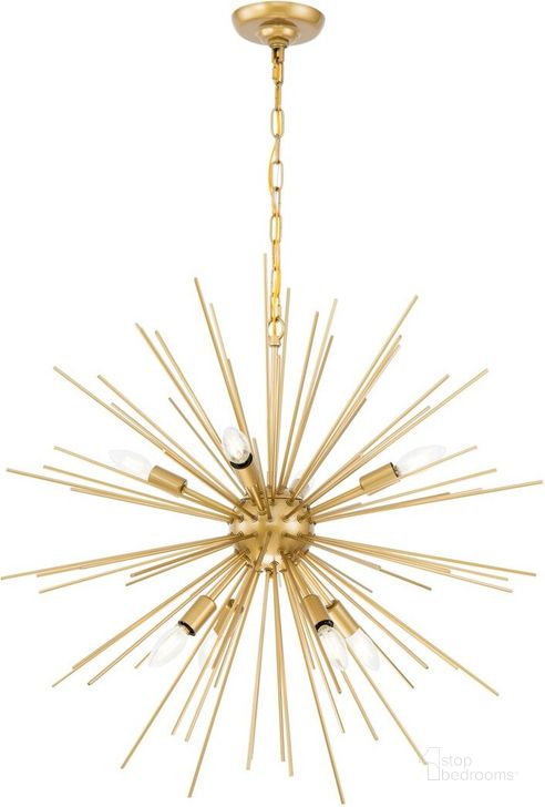The appearance of Timber 8 Light Brass Pendant LD5039D30BR designed by Elegant Lighting in the industrial interior design. This brass piece of furniture  was selected by 1StopBedrooms from Timber Collection to add a touch of cosiness and style into your home. Sku: LD5039D30BR. Product Type: Pendant Lighting. Material: Iron. Image1