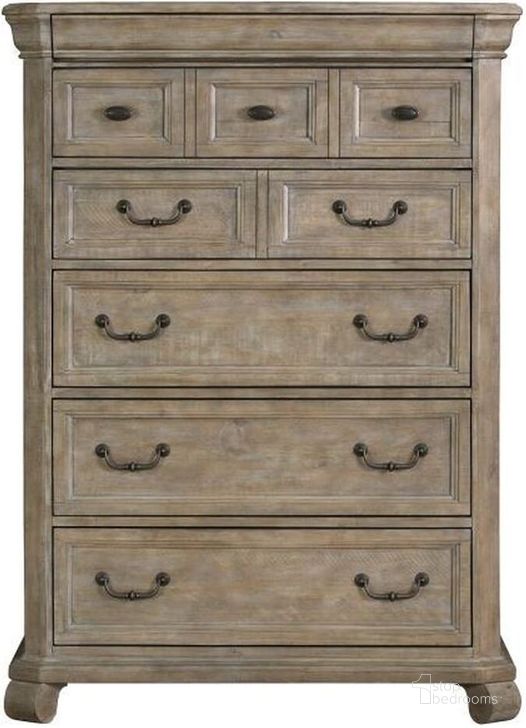 The appearance of Tinley Park Dove Tail Grey Drawer Chest designed by Magnussen in the traditional interior design. This brown piece of furniture  was selected by 1StopBedrooms from Tinley Park Collection to add a touch of cosiness and style into your home. Sku: B4646-10. Product Type: Chest. Material: Pine. Image1