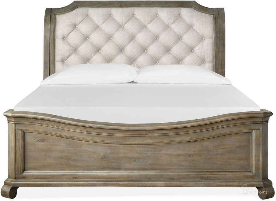 The appearance of Tinley Park Dove Tail Grey King Shaped Sleigh Bed designed by Magnussen in the traditional interior design. This brown piece of furniture  was selected by 1StopBedrooms from Tinley Park Collection to add a touch of cosiness and style into your home. Sku: B4646-63H;B4646-65F;B4646-55R. Bed Type: Sleigh Bed. Product Type: Sleigh Bed. Bed Size: King. Image1