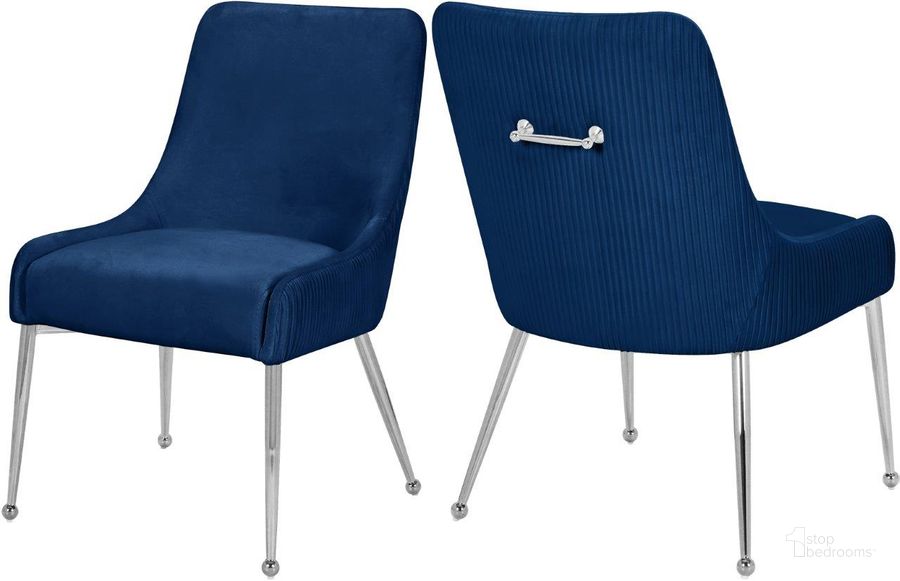 The appearance of Tirimoana Navy Velvet Dining Chair Set of 2 0qb24388813 designed by Furnique in the modern / contemporary interior design. This navy velvet piece of furniture  was selected by 1StopBedrooms from Tirimoana Collection to add a touch of cosiness and style into your home. Sku: 856Navy. Product Type: Dining Chair. Material: Velvet. Image1