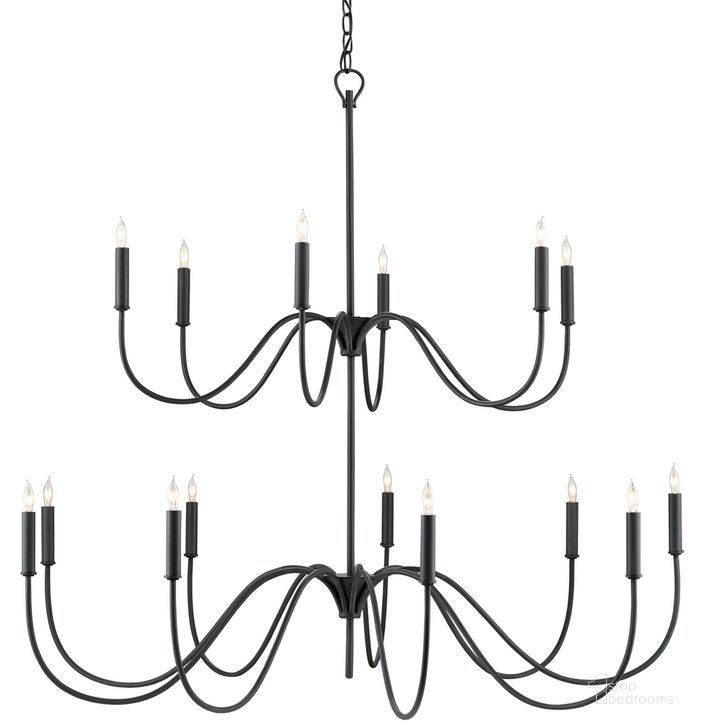The appearance of Tirrell Medium Black Chandelier designed by Currey & Company in the modern / contemporary interior design. This black piece of furniture  was selected by 1StopBedrooms from Tirrell Collection to add a touch of cosiness and style into your home. Sku: 9000-0654. Product Type: Chandelier. Material: Iron.