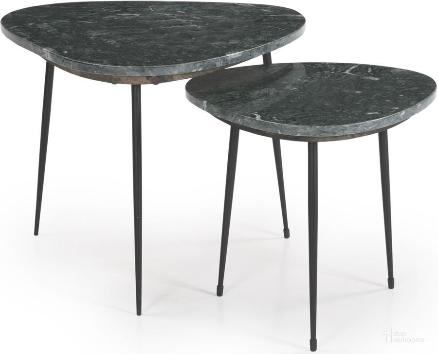 The appearance of Tobias 2-Piece Triangular Marble Top Nesting Table In Green and Black designed by Coaster in the transitional interior design. This black/green piece of furniture  was selected by 1StopBedrooms from Tobias Collection to add a touch of cosiness and style into your home. Sku: 930241. Material: Metal. Product Type: Nesting Table.