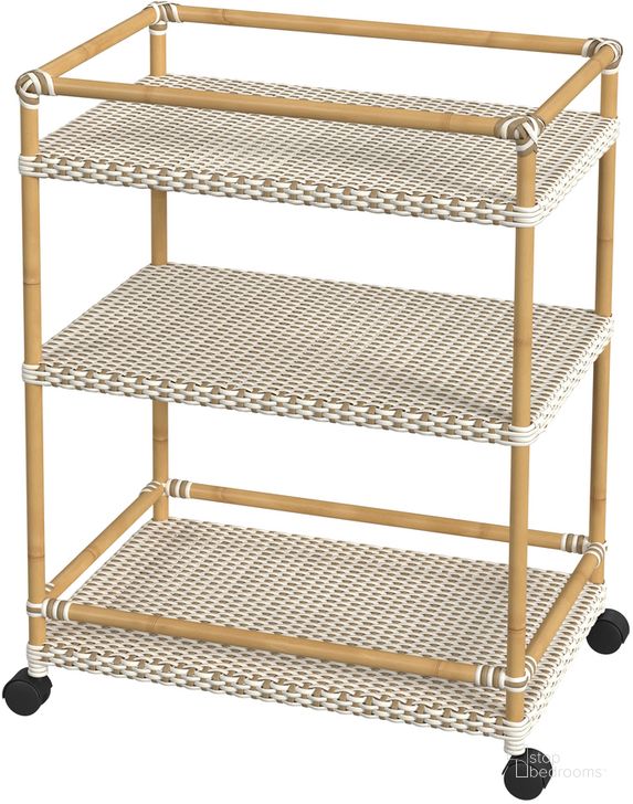 The appearance of Tobias Outdoor Rattan and Metal 3-Tier Rattan Bar Cart In Beige and White designed by Butler Specialty Company in the traditional interior design. This beige/white piece of furniture  was selected by 1StopBedrooms from Tobias Collection to add a touch of cosiness and style into your home. Sku: 5651433. Material: Metal. Product Type: Outdoor Bar Furniture. Image1