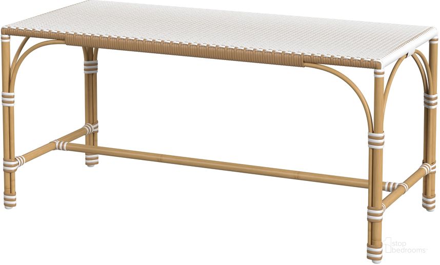 The appearance of Tobias Outdoor Rattan and Rectangular Dining Bench In Beige and White designed by Butler Specialty Company in the traditional interior design. This beige/white piece of furniture  was selected by 1StopBedrooms from Tobias Collection to add a touch of cosiness and style into your home. Sku: 5650433. Material: Metal. Product Type: Outdoor Bench. Image1