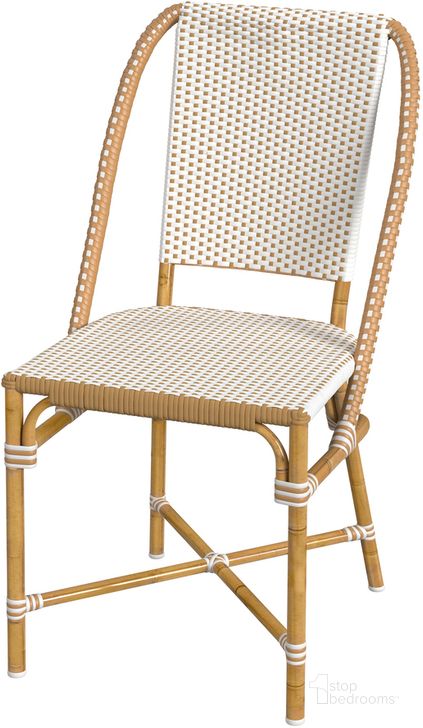 The appearance of Tobias Outdoor Rattan Dining Chair In Beige and White designed by Butler Specialty Company in the traditional interior design. This beige/white piece of furniture  was selected by 1StopBedrooms from Tobias Collection to add a touch of cosiness and style into your home. Sku: 5647433. Material: Metal. Product Type: Outdoor Dining Chair. Image1