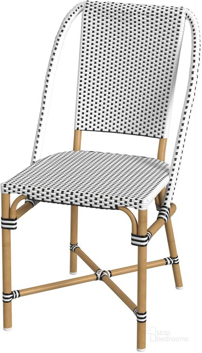 The appearance of Tobias Outdoor Rattan Dining Chair In Black and White designed by Butler Specialty Company in the traditional interior design. This black and white piece of furniture  was selected by 1StopBedrooms from Tobias Collection to add a touch of cosiness and style into your home. Sku: 5647434. Material: Metal. Product Type: Outdoor Dining Chair. Image1