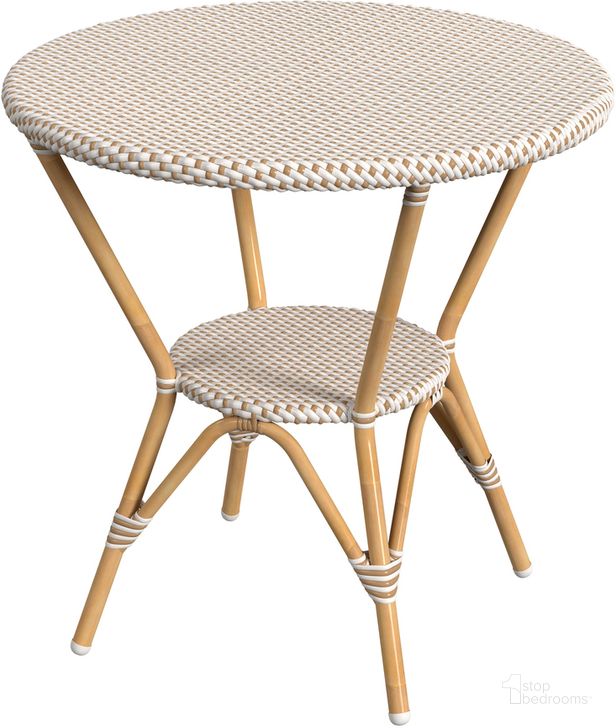 The appearance of Tobias Outdoor Rattan Round Bistro Table In Beige and White designed by Butler Specialty Company in the traditional interior design. This beige/white piece of furniture  was selected by 1StopBedrooms from Tobias Collection to add a touch of cosiness and style into your home. Sku: 5646433. Material: Metal. Product Type: Outdoor Table. Image1