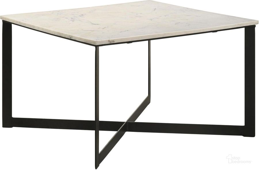 The appearance of Tobin Square Marble Top Coffee Table In White and Black designed by Coaster in the modern / contemporary interior design. This white and black piece of furniture  was selected by 1StopBedrooms from Tobin Collection to add a touch of cosiness and style into your home. Sku: 707698. Material: Metal. Product Type: Coffee Table. Image1