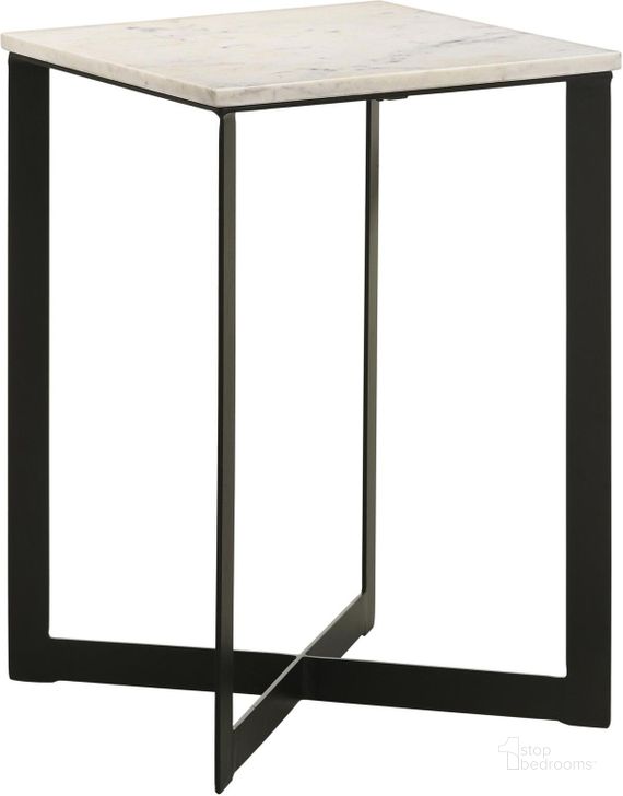 The appearance of Tobin Square Marble Top End Table In White and Black designed by Coaster in the modern / contemporary interior design. This white and black piece of furniture  was selected by 1StopBedrooms from Tobin Collection to add a touch of cosiness and style into your home. Sku: 707697. Material: Metal. Product Type: End Table. Image1