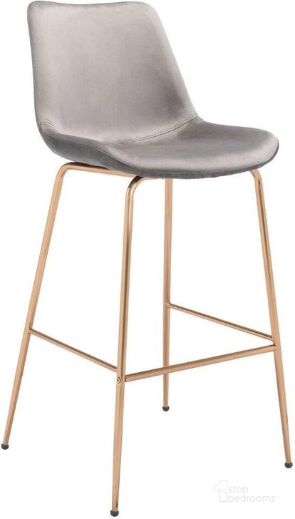 The appearance of Tony Bar Chair Gray and Gold designed by Zuo Modern in the modern / contemporary interior design. This gray and gold piece of furniture  was selected by 1StopBedrooms from Tony Collection to add a touch of cosiness and style into your home. Sku: 101756. Material: Steel. Product Type: Bar Chair. Image1