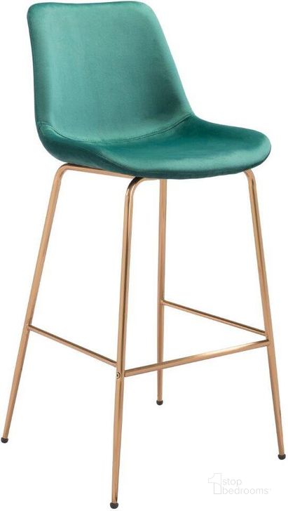 The appearance of Tony Bar Chair Green and Gold designed by Zuo Modern in the modern / contemporary interior design. This gold and green piece of furniture  was selected by 1StopBedrooms from Tony Collection to add a touch of cosiness and style into your home. Sku: 101757. Material: Steel. Product Type: Bar Chair. Image1