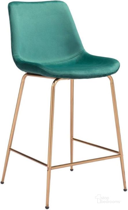 The appearance of Tony Counter Chair Green and Gold designed by Zuo Modern in the modern / contemporary interior design. This gold and green piece of furniture  was selected by 1StopBedrooms from Tony Collection to add a touch of cosiness and style into your home. Sku: 101762. Material: Steel. Product Type: Counter Height Chair. Image1