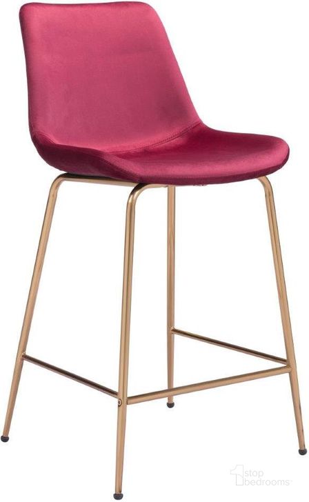 The appearance of Tony Counter Chair Red and Gold designed by Zuo Modern in the modern / contemporary interior design. This gold and red piece of furniture  was selected by 1StopBedrooms from Tony Collection to add a touch of cosiness and style into your home. Sku: 101764. Material: Steel. Product Type: Counter Height Chair. Image1