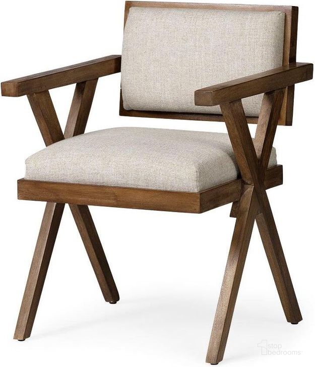 The appearance of Topanga I Cream Fabric Wrap Medium Brown Wooden Frame Dining Chair Set of 2 designed by Mercana in the modern / contemporary interior design. This brown and cream piece of furniture  was selected by 1StopBedrooms from Topanga Collection to add a touch of cosiness and style into your home. Sku: 68504. Material: Wood. Product Type: Dining Chair. Image1