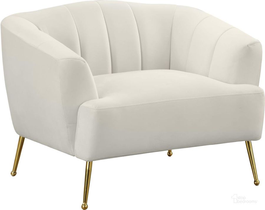 The appearance of Tori Cream Chair designed by Meridian in the modern / contemporary interior design. This cream piece of furniture  was selected by 1StopBedrooms from Tori Collection to add a touch of cosiness and style into your home. Sku: 657Cream-C. Product Type: Living Room Chair. Material: Velvet. Image1