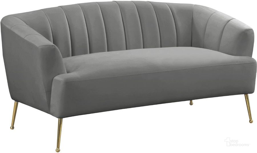 The appearance of Tori Grey Loveseat designed by Meridian in the modern / contemporary interior design. This grey piece of furniture  was selected by 1StopBedrooms from Tori Collection to add a touch of cosiness and style into your home. Sku: 657Grey-L. Product Type: Loveseat. Material: Velvet. Image1