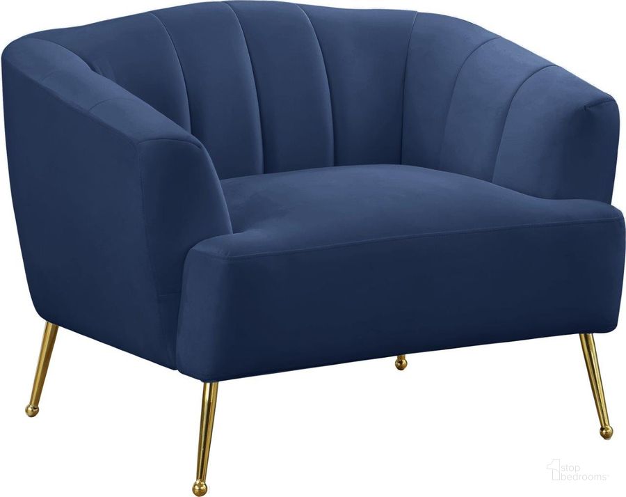 The appearance of Tori Navy Chair designed by Meridian in the modern / contemporary interior design. This navy piece of furniture  was selected by 1StopBedrooms from Tori Collection to add a touch of cosiness and style into your home. Sku: 657Navy-C. Product Type: Living Room Chair. Material: Velvet. Image1