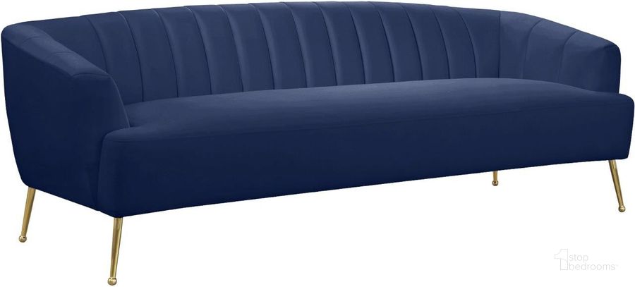 The appearance of Tori Navy Sofa designed by Meridian in the modern / contemporary interior design. This navy piece of furniture  was selected by 1StopBedrooms from Tori Collection to add a touch of cosiness and style into your home. Sku: 657Navy-S. Product Type: Sofa. Material: Velvet. Image1