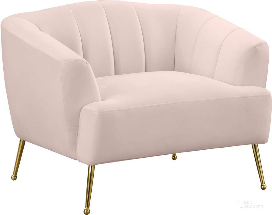 The appearance of Tori Pink Chair designed by Meridian in the modern / contemporary interior design. This pink piece of furniture  was selected by 1StopBedrooms from Tori Collection to add a touch of cosiness and style into your home. Sku: 657Pink-C. Product Type: Living Room Chair. Material: Velvet. Image1