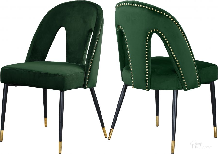 The appearance of Toridds Green Velvet Dining Chair Set of 2 designed by Furnique in the modern / contemporary interior design. This green velvet piece of furniture  was selected by 1StopBedrooms from Toridds Collection to add a touch of cosiness and style into your home. Sku: 794Green-C. Material: Wood. Product Type: Dining Chair. Image1