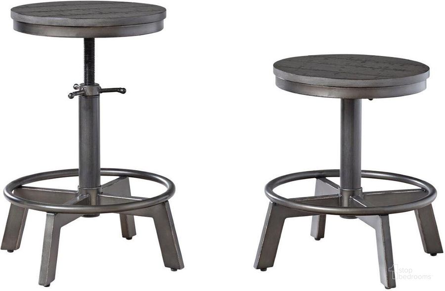 The appearance of Torjin Gray Counter Height Stool Set Of 2 designed by Signature Design by Ashley in the transitional interior design. This gray piece of furniture  was selected by 1StopBedrooms from Torjin Collection to add a touch of cosiness and style into your home. Sku: D440-324. Material: Metal. Product Type: Accent Stool. Image1
