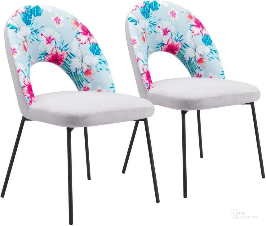 The appearance of Torrey Dining Chair Set Of 2 In Multicolor Print And Gray designed by Zuo Modern in the modern / contemporary interior design. This multi piece of furniture  was selected by 1StopBedrooms from Torrey Collection to add a touch of cosiness and style into your home. Sku: 109365. Product Type: Dining Chair. Material: Plywood. Image1