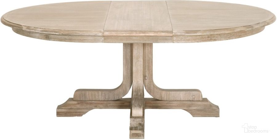 The appearance of Torrey Natural Gray 60" Extendable Round Dining Table designed by Essentials For Living in the transitional interior design. This off white piece of furniture  was selected by 1StopBedrooms from Traditions Collection to add a touch of cosiness and style into your home. Sku: 6128.NG. Table Base Style: Pedestal. Table Top Shape: Round. Material: Wood. Product Type: Dining Table. Image1