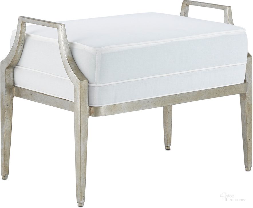 The appearance of Torrey Silver Ottoman designed by Currey & Company in the modern / contemporary interior design. This silver piece of furniture  was selected by 1StopBedrooms from Torrey Collection to add a touch of cosiness and style into your home. Sku: 7000-1201. Product Type: Ottoman. Material: Iron.