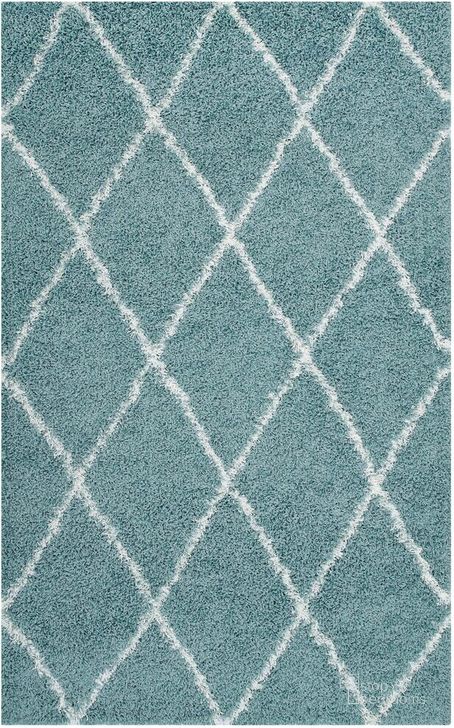 The appearance of Toryn Diamond Lattice 5X8 Shag Area Rug In Aqua Blue and Ivory designed by Modway in the modern / contemporary interior design. This aqua blue and ivory piece of furniture  was selected by 1StopBedrooms from Toryn Collection to add a touch of cosiness and style into your home. Sku: R-1144E-58. Material: Polypropylene. Product Type: Area Rugs. Image1