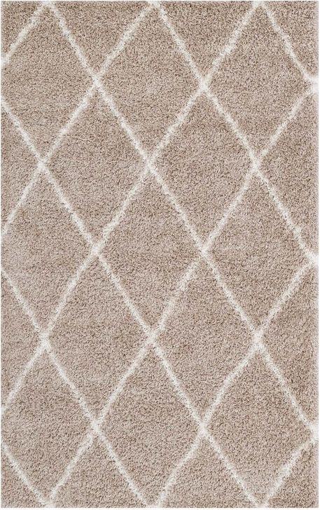The appearance of Toryn Diamond Lattice 5X8 Shag Area Rug In Beige and Ivory designed by Modway in the modern / contemporary interior design. This beige and ivory piece of furniture  was selected by 1StopBedrooms from Toryn Collection to add a touch of cosiness and style into your home. Sku: R-1144F-58. Material: Polypropylene. Product Type: Area Rugs. Image1