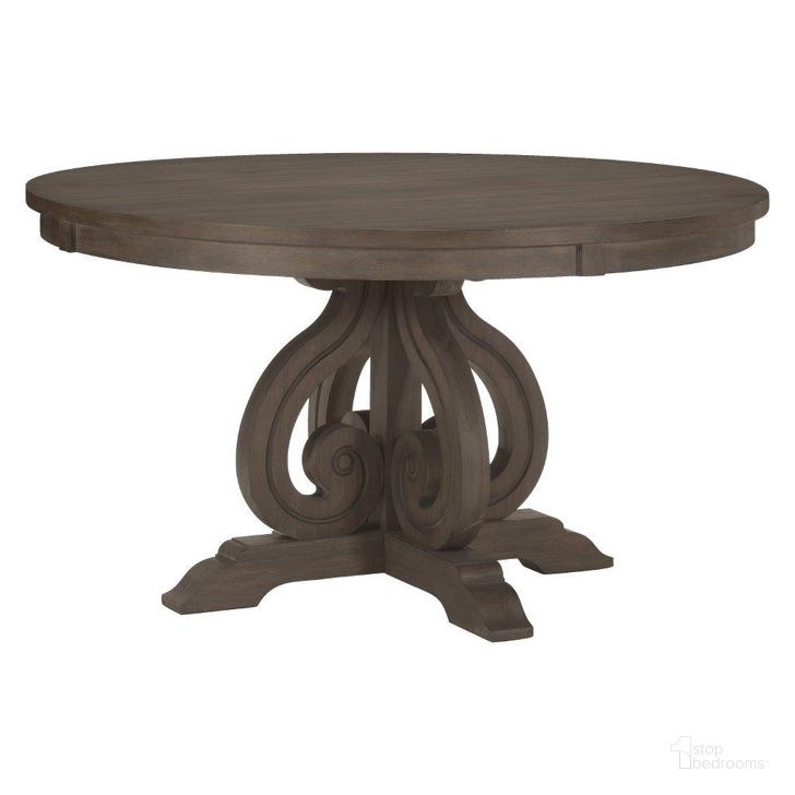 The appearance of Toulon Distressed Dark Oak Round Pedestal Dining Table designed by Homelegance in the rustic / southwestern interior design. This brown piece of furniture  was selected by 1StopBedrooms from Toulon Collection to add a touch of cosiness and style into your home. Sku: 5438-54;5438-54B. Table Base Style: Pedestal. Table Top Shape: Round. Material: Wood. Product Type: Dining Table. Size: 54". Image1