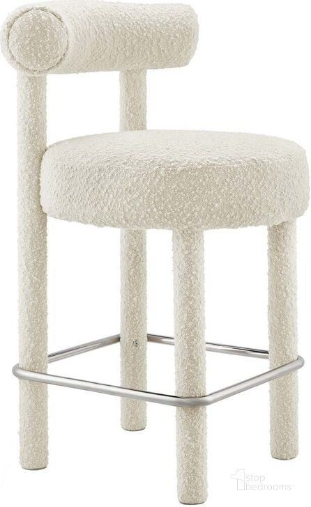 The appearance of Toulouse Boucle Fabric Counter Stool In Ivory and Silver designed by Modway in the modern / contemporary interior design. This ivory and silver piece of furniture  was selected by 1StopBedrooms from Toulouse Collection to add a touch of cosiness and style into your home. Sku: EEI-6383-IVO-SLV. Product Type: Barstool. Material: Plywood. Image1
