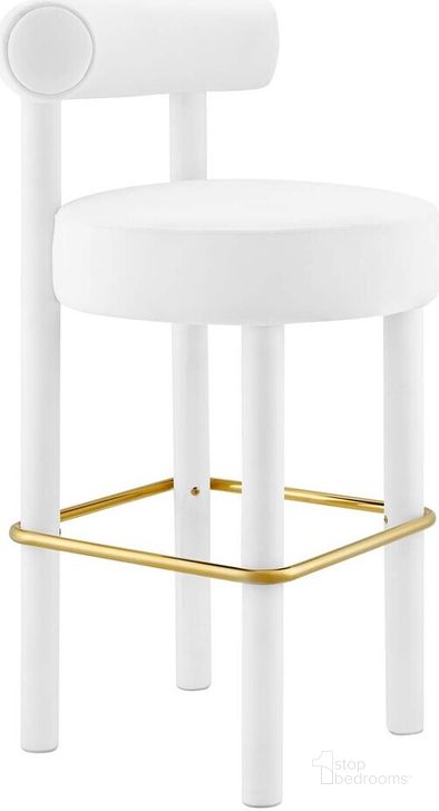 The appearance of Toulouse Performance Velvet Bar Stool In White Gold designed by Modway in the modern / contemporary interior design. This white gold piece of furniture  was selected by 1StopBedrooms from Toulouse Collection to add a touch of cosiness and style into your home. Sku: EEI-6386-WHI-GLD. Product Type: Barstool. Material: Plywood. Image1