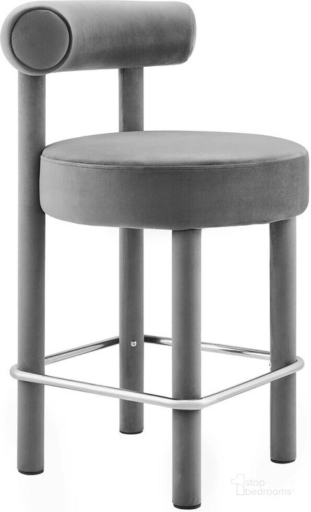 The appearance of Toulouse Performance Velvet Counter Stool In Gray/Silver designed by Modway in the modern / contemporary interior design. This gray/silver piece of furniture  was selected by 1StopBedrooms from Toulouse Collection to add a touch of cosiness and style into your home. Sku: EEI-6384-GRY-SLV. Product Type: Barstool. Material: Plywood. Image1
