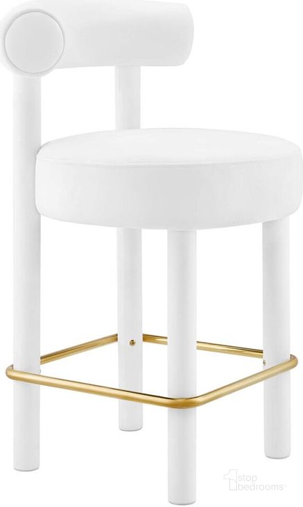 The appearance of Toulouse Performance Velvet Counter Stool In White Gold designed by Modway in the modern / contemporary interior design. This white gold piece of furniture  was selected by 1StopBedrooms from Toulouse Collection to add a touch of cosiness and style into your home. Sku: EEI-6384-WHI-GLD. Product Type: Barstool. Material: Plywood. Image1