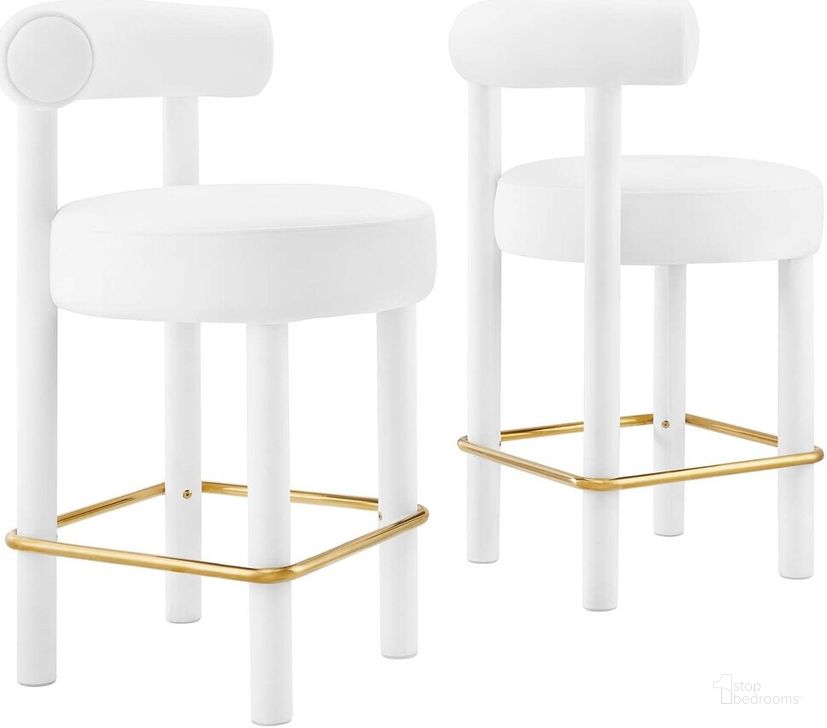 The appearance of Toulouse Performance Velvet Counter Stool Set of 2 In White Gold designed by Modway in the modern / contemporary interior design. This white gold piece of furniture  was selected by 1StopBedrooms from Toulouse Collection to add a touch of cosiness and style into your home. Sku: EEI-6708-WHI-GLD. Product Type: Barstool. Material: Plywood. Image1