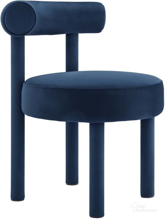 The appearance of Toulouse Performance Velvet Dining Chair In Midnight Blue designed by Modway in the modern / contemporary interior design. This midnight blue piece of furniture  was selected by 1StopBedrooms from Toulouse Collection to add a touch of cosiness and style into your home. Sku: EEI-6388-MID. Product Type: Dining Chair. Material: Plywood. Image1