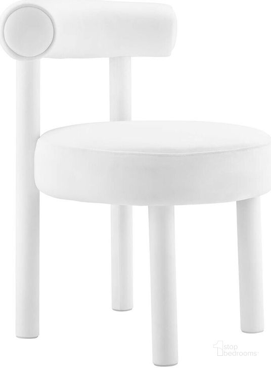 The appearance of Toulouse Performance Velvet Dining Chair In White designed by Modway in the modern / contemporary interior design. This white piece of furniture  was selected by 1StopBedrooms from Toulouse Collection to add a touch of cosiness and style into your home. Sku: EEI-6388-WHI. Product Type: Dining Chair. Material: Plywood. Image1