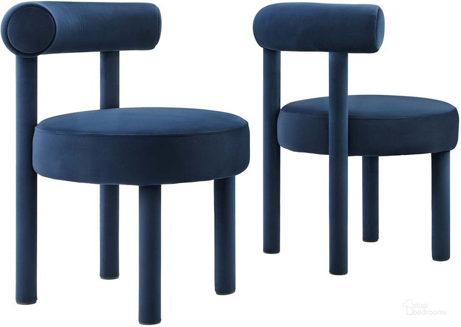 The appearance of Toulouse Performance Velvet Dining Chair Set of 2 In Midnight Blue designed by Modway in the modern / contemporary interior design. This midnight blue piece of furniture  was selected by 1StopBedrooms from Toulouse Collection to add a touch of cosiness and style into your home. Sku: EEI-6706-MID. Product Type: Dining Chair. Material: Plywood. Image1