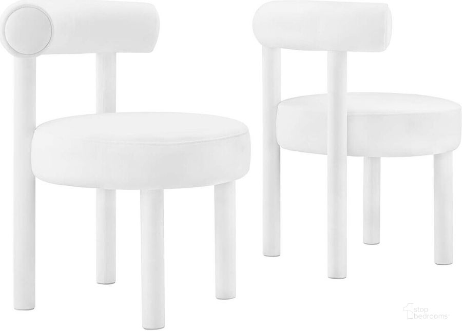 The appearance of Toulouse Performance Velvet Dining Chair Set of 2 In White designed by Modway in the modern / contemporary interior design. This white piece of furniture  was selected by 1StopBedrooms from Toulouse Collection to add a touch of cosiness and style into your home. Sku: EEI-6706-WHI. Product Type: Dining Chair. Material: Plywood. Image1