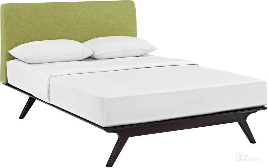 The appearance of Tracy Cappuccino Green Queen Bed designed by Modway in the modern / contemporary interior design. This cappuccino green piece of furniture  was selected by 1StopBedrooms from Tracy Collection to add a touch of cosiness and style into your home. Sku: MOD-5238-CAP-GRN. Bed Type: Platform Bed. Product Type: Platform Bed. Bed Size: Queen. Material: Rubberwood. Image1