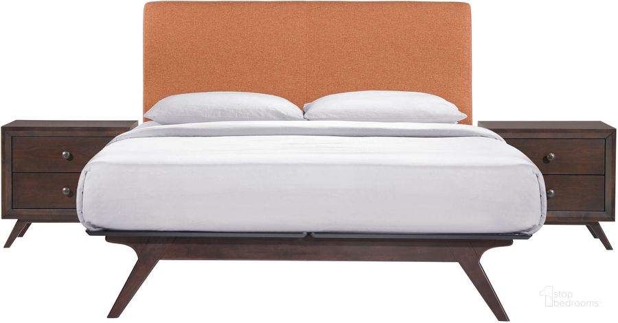 The appearance of Tracy Cappuccino Orange 3 Piece Queen Bedroom Set MOD-5261-CAP-ORA-SET designed by Modway in the modern / contemporary interior design. This cappuccino orange piece of furniture  was selected by 1StopBedrooms from Tracy Collection to add a touch of cosiness and style into your home. Sku: MOD-5261-CAP-ORA-SET. Bed Type: Platform Bed. Product Type: Platform Bed. Bed Size: Queen. Material: Rubberwood. Image1
