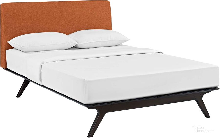 The appearance of Tracy Cappuccino Orange Queen Bed designed by Modway in the modern / contemporary interior design. This cappuccino orange piece of furniture  was selected by 1StopBedrooms from Tracy Collection to add a touch of cosiness and style into your home. Sku: MOD-5238-CAP-ORA. Bed Type: Platform Bed. Product Type: Platform Bed. Bed Size: Queen. Material: Rubberwood. Image1