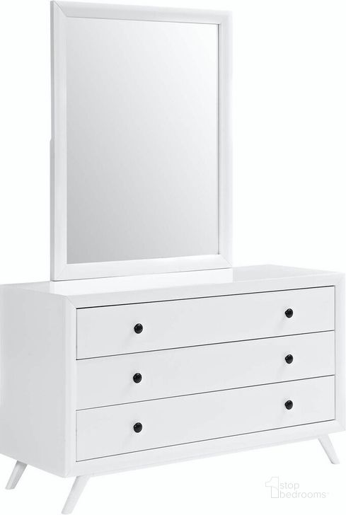 The appearance of Tracy Dresser and Mirror In White designed by Modway in the modern / contemporary interior design. This white piece of furniture  was selected by 1StopBedrooms from Tracy Collection to add a touch of cosiness and style into your home. Sku: MOD-5310-WHI-SET. Product Type: Dresser and Mirror. Material: MDF. Image1