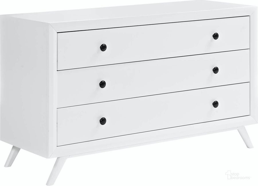 The appearance of Tracy White Wood Dresser designed by Modway in the modern / contemporary interior design. This white piece of furniture  was selected by 1StopBedrooms from Tracy Collection to add a touch of cosiness and style into your home. Sku: MOD-5241-WHI. Product Type: Dresser. Material: Rubberwood. Image1