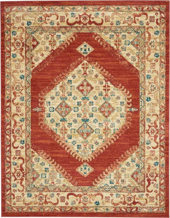 The appearance of Traditional Vintage Red 8 X 11 Area Rug designed by Nourison in the traditional interior design. This red and beige piece of furniture  was selected by 1StopBedrooms from Traditional Vintage Collection to add a touch of cosiness and style into your home. Sku: 99446716873. Material: Polypropylene. Product Type: Area Rugs. Image1